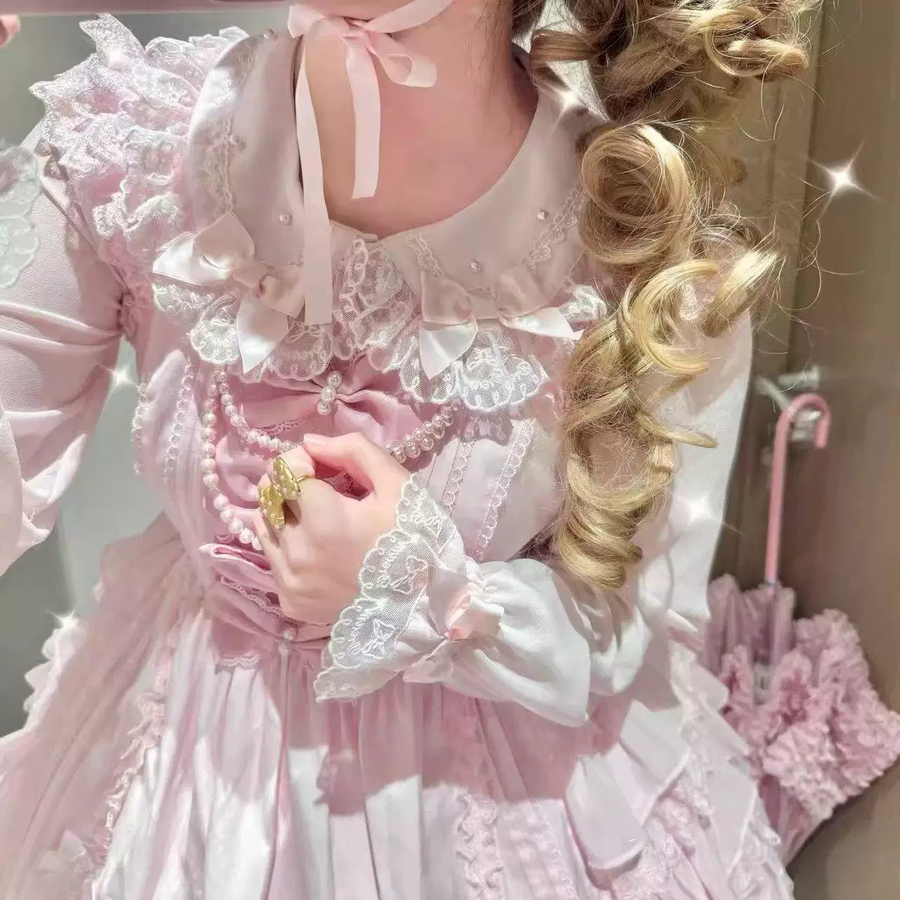 Sweetheart Dream Machine - Icy Translucent Pearl - Chiffon Blouse with Pearl Details