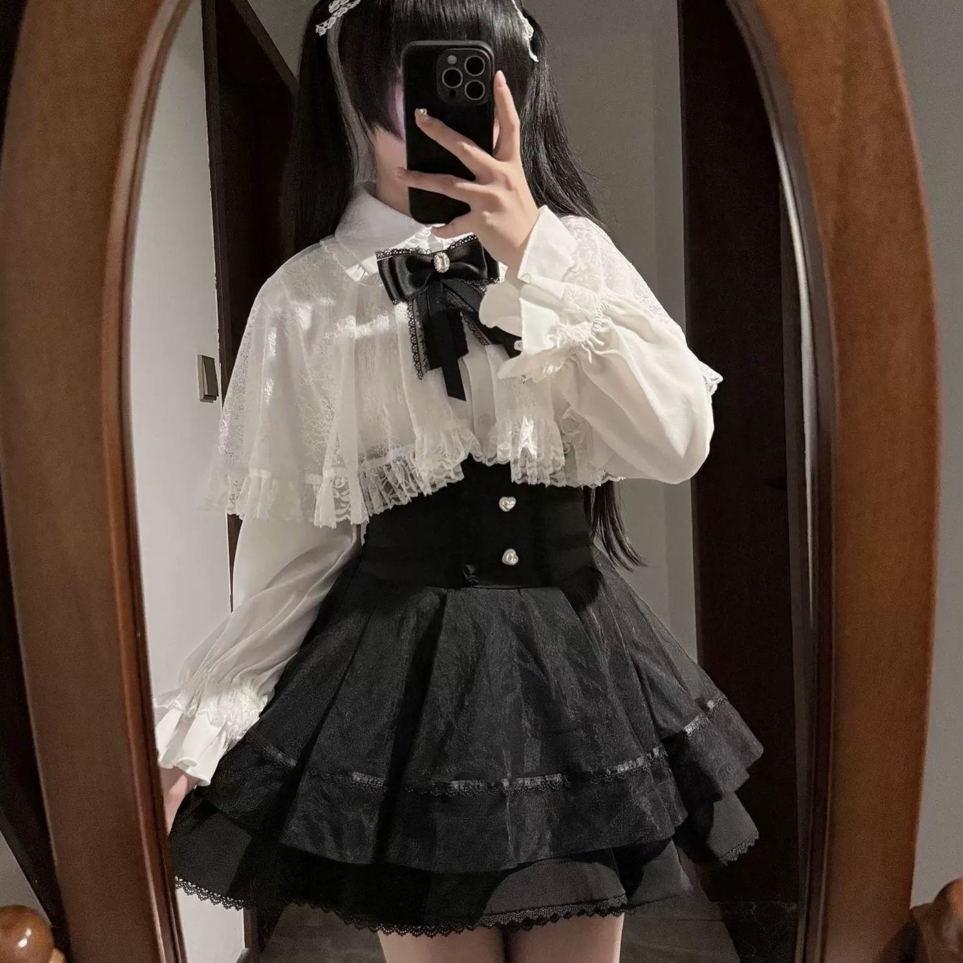 Sweetheart Dream Machine - Lace Cape Set - Two-Piece Lolita Set with Lace Cape Top