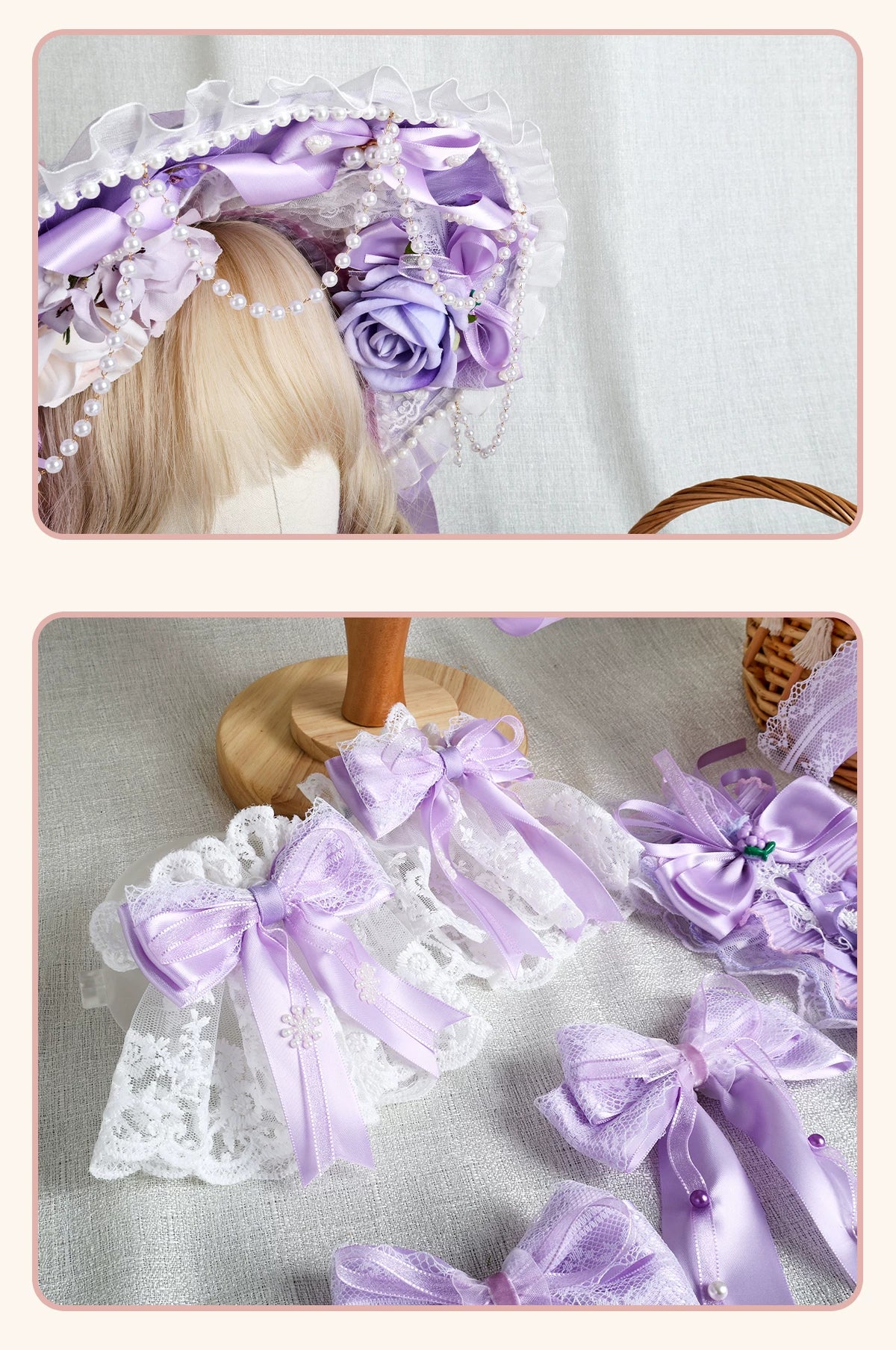 Stardust Rose - Taro Bridal - Purple Floral Headwear and Hand-Sleeve Options with Bows