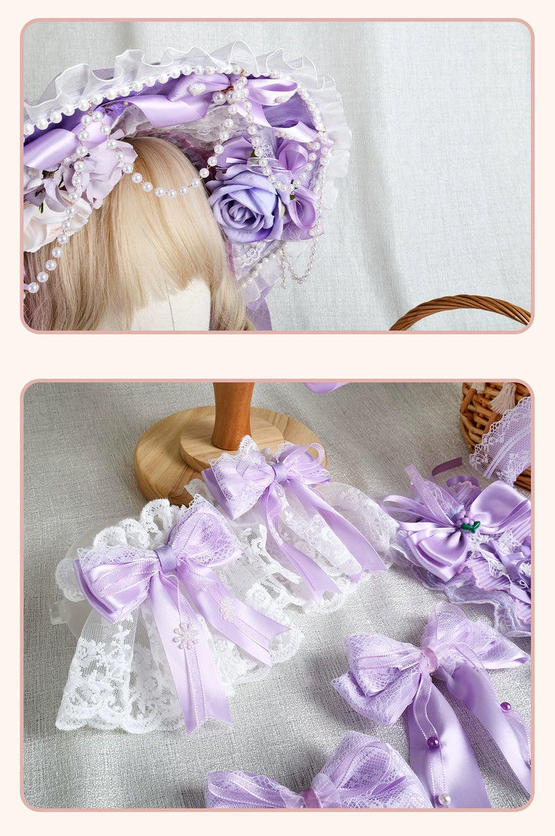 Stardust Rose - Taro Bridal - Purple Floral Headwear and Hand-Sleeve Options with Bows