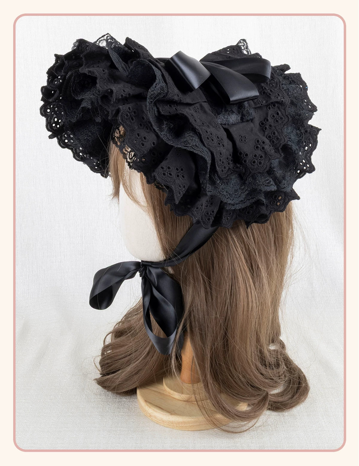 Stardust Rose - Gothic Lace - Black BNT Flat Hat with Layered Lace Trim