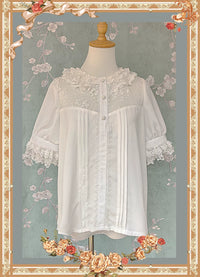 Infanta - Frosted Fruit - Short-Sleeve Lace Yoke Blouse - White / M