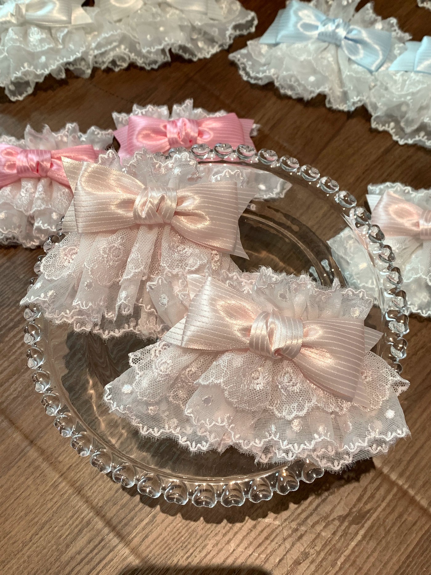 Burgundy woven band lace Lolita wrist cuff with strawberry angel and bow detail
