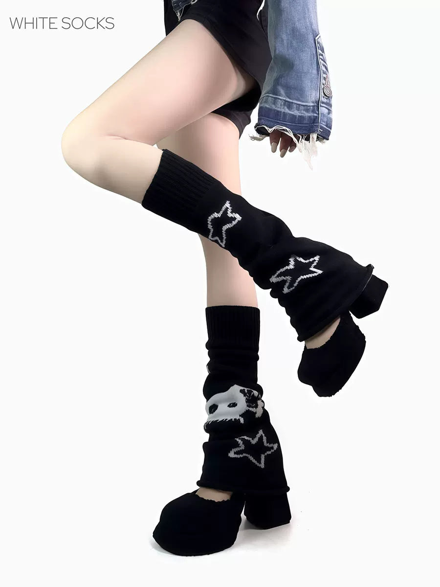 White Socks - Star Graphic - Reversible Flared Leg Warmers
