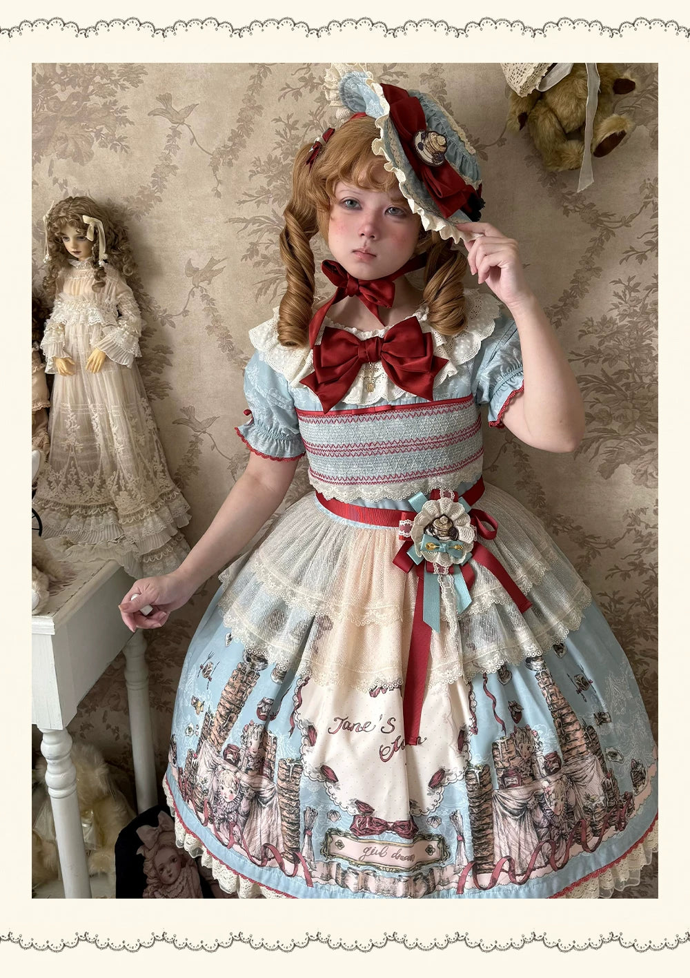 DayRabbit - Muffin Postman - Blue or Beige OP and Pinafore Dresses with Detachable Bows