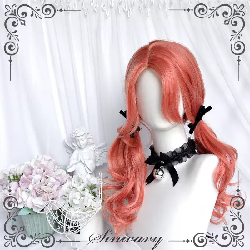 Pumpkin-orange centre-parted curly wig - view 5