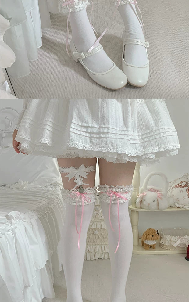 roji roji - Gentle Bow Lace - Cotton Socks with Lace Trim in Three Lengths