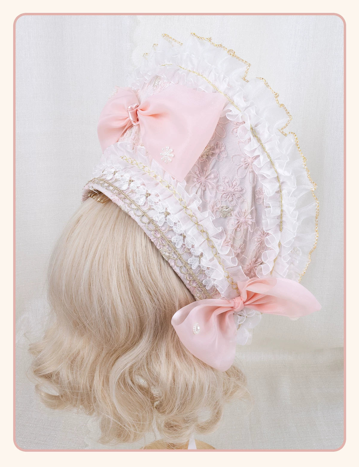Stardust Rose - Pearl Rose Garden - Bonnet-Style Flat Hat with Rose Florals