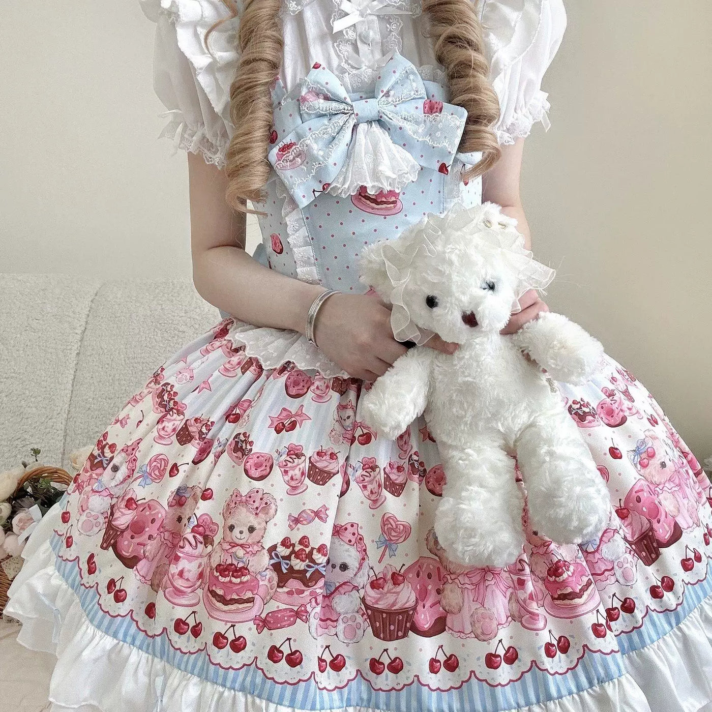 Sweetheart Dream Machine - Candy Bear Picnic - Printed JSK Suspender Dress with Teddy Bear Motif