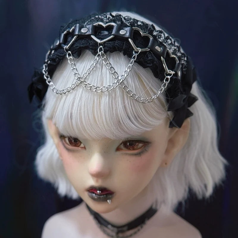 Strange Sugar - Gothic Handmade Lace Headband - Heart & Chain Decoration Headwear