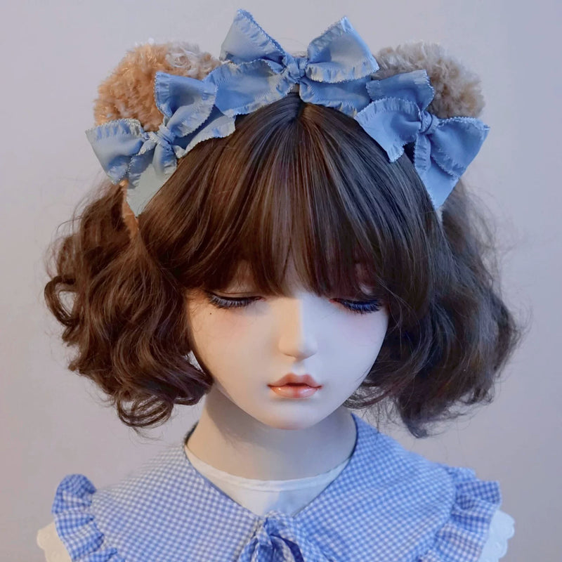 Benshouzao Handmade Bear-Ear Bow Headband — No. 12 Light Blue Bear Ears