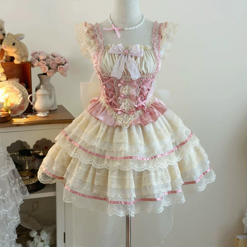 Lady Han Maiden's Heart ballet bridal JSK dress by Lolita Fetch, featuring elegant lace and delicate floral patterns.