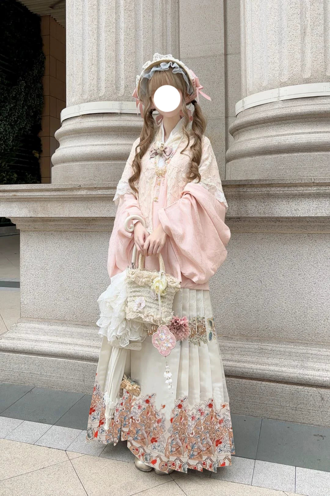 Creamy - Pink Han-Inspired - Lolita fashion set with printed mamian skirt hem