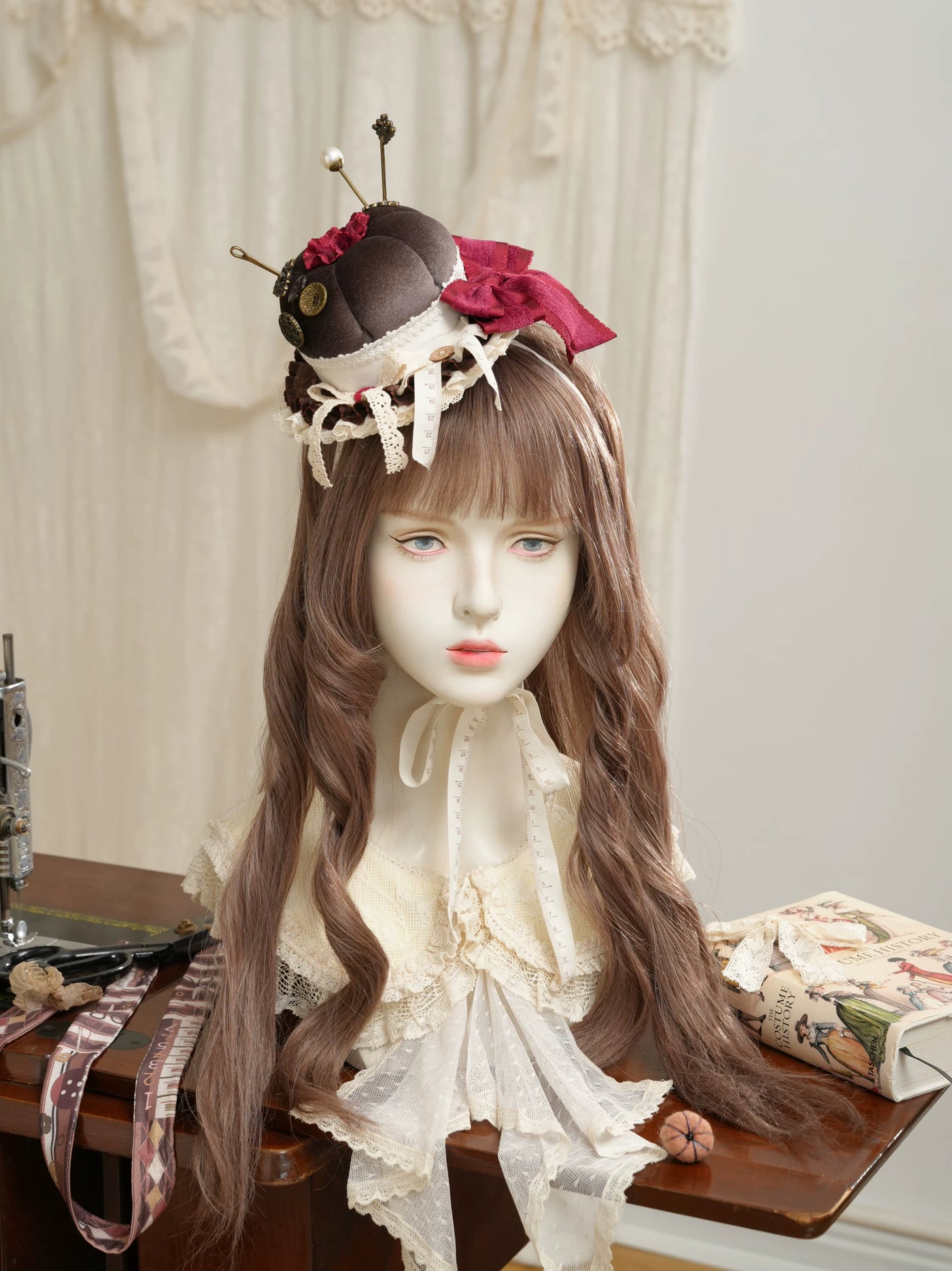 Star Box - Antique Patchwork House - Sewing-Inspired Mini Hat with Lace Trim