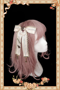 Infanta - Chocolate Drizzle - Embroidered Chiffon Blouse - Bow Clip - Apricot / One Size