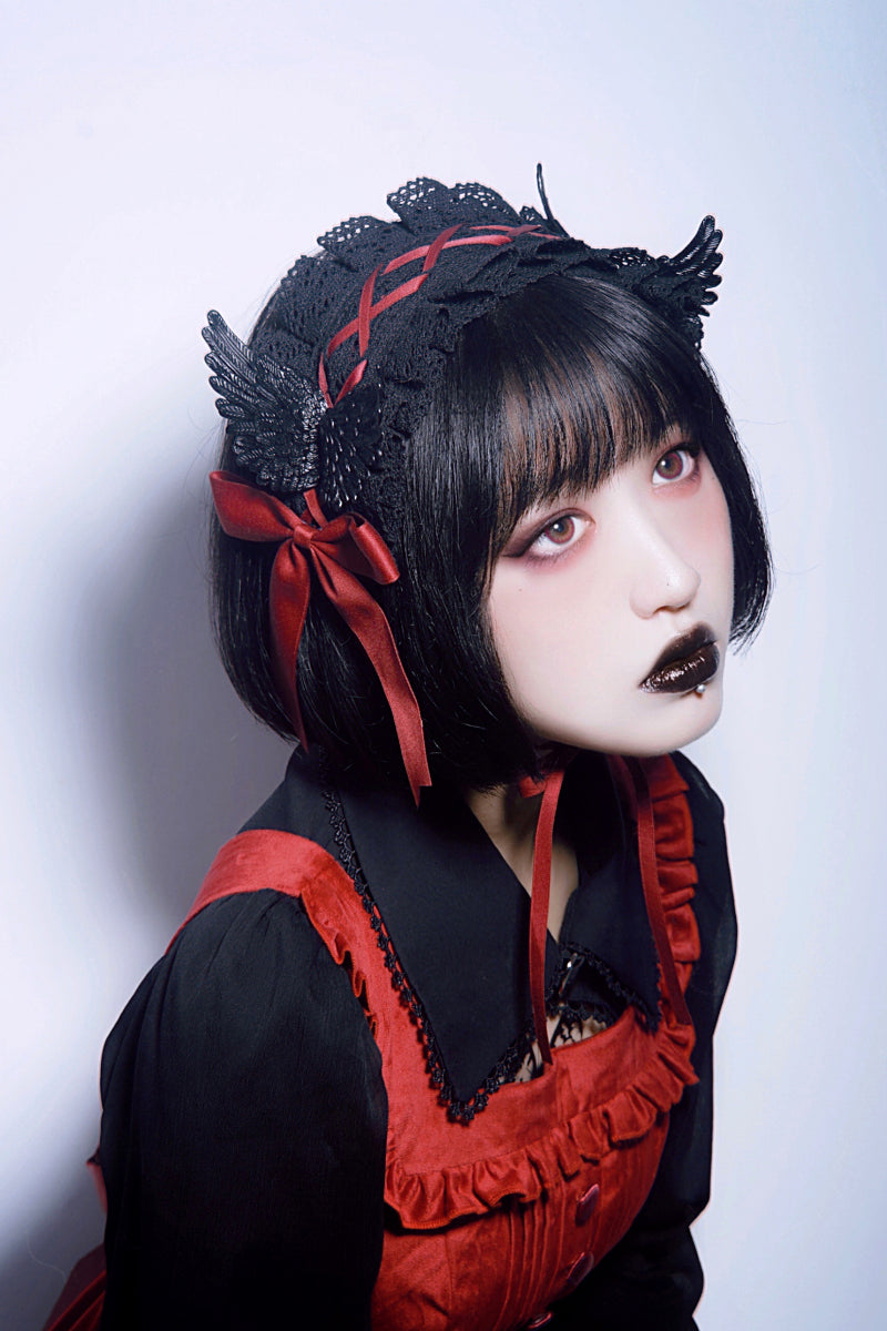 Strange Sugar - Handmade Gothic Lolita Black Red - Hairband Headwear