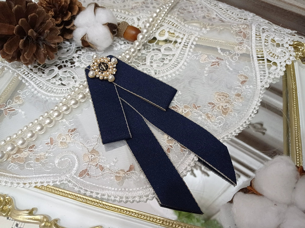 Rose Doll - Elegant Lolita Brooch Lolita Lapel Pin Multicolors Navy Ribbon Brooch G