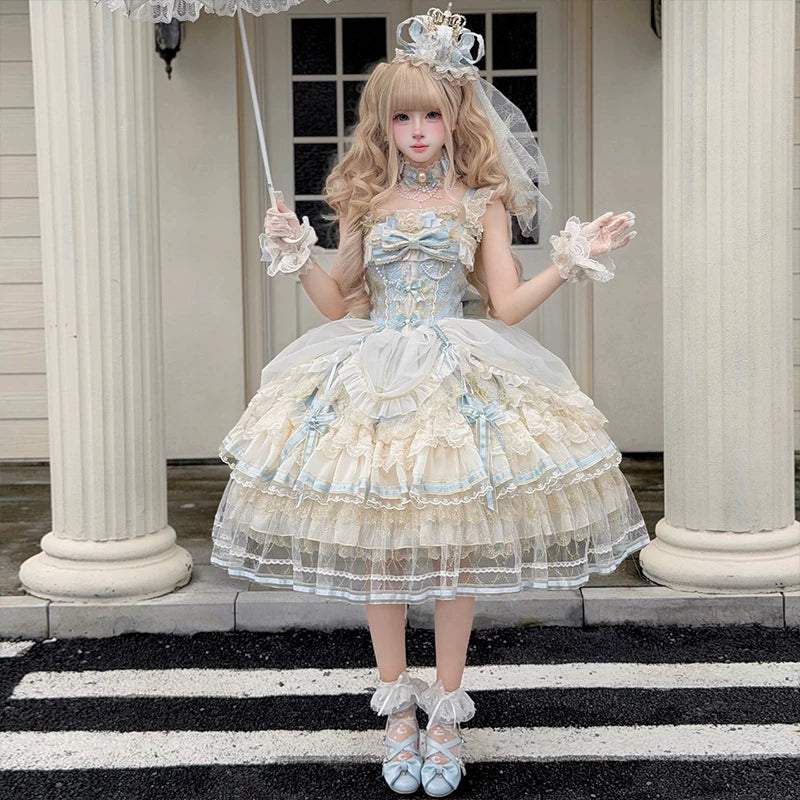 Miaolin Original - Clear Sky - Pale Blue and Ivory JSK with Layered Lace
