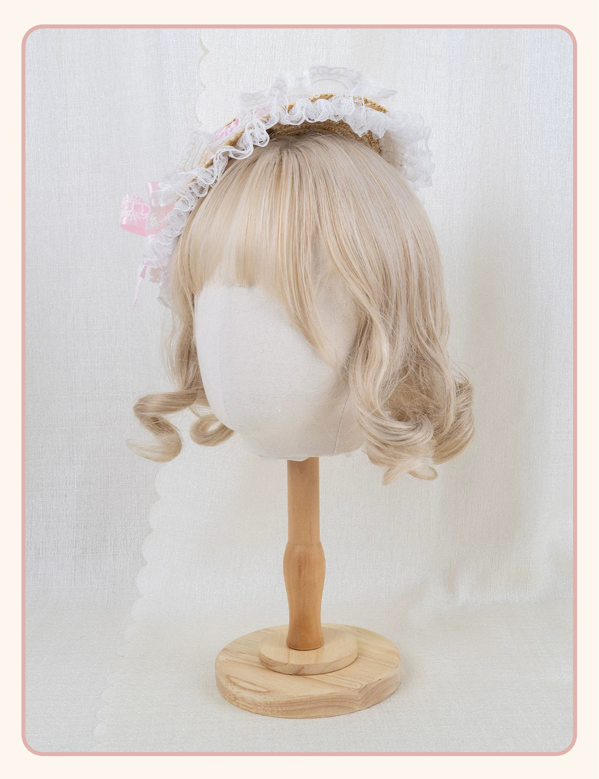 Stardust Rose - Forest Lace Bow - Straw Flat Hat with Lace Bow Hair Clip
