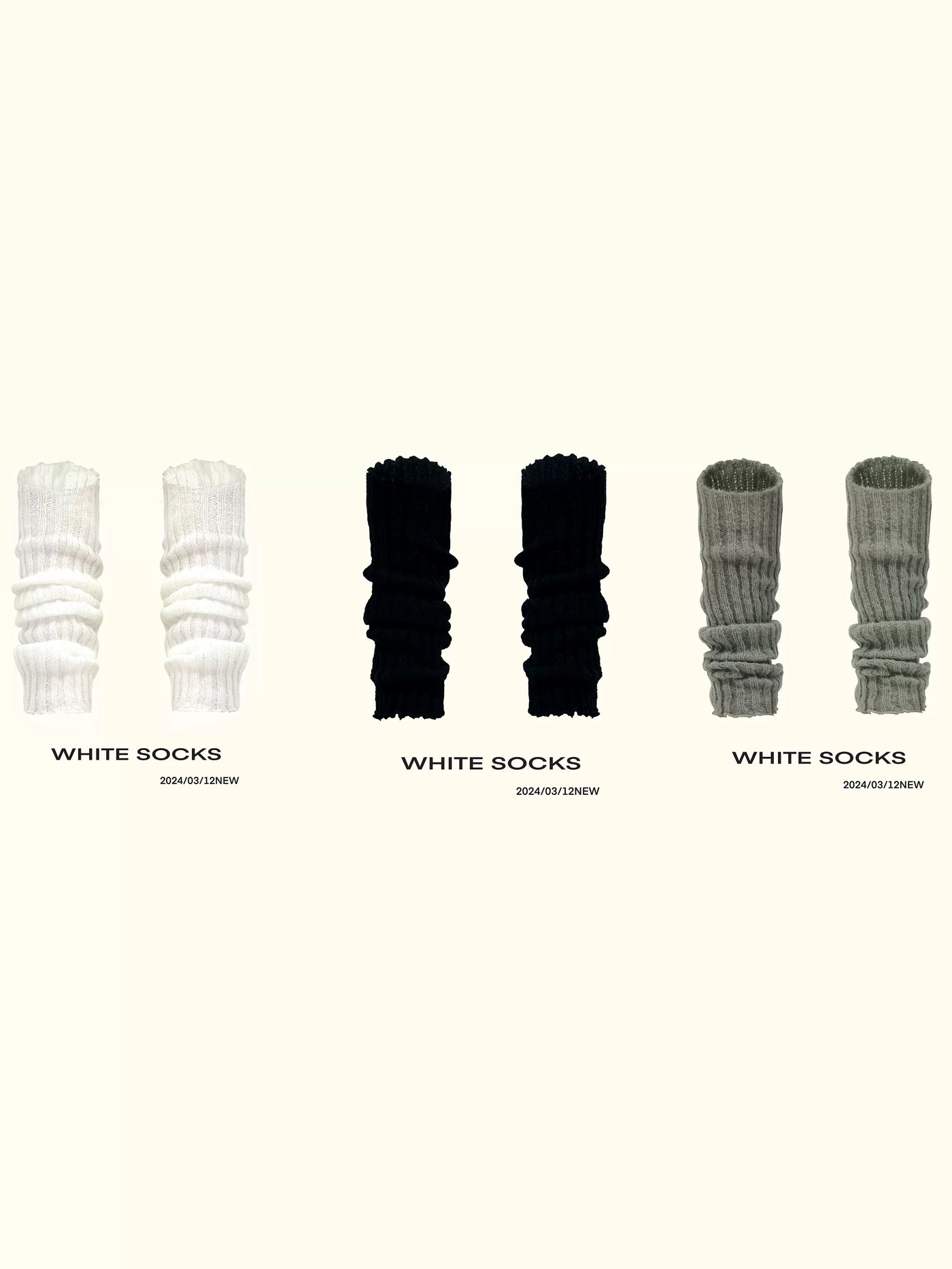 White Socks - Subculture Knit - Ribbed Slouch Socks with Folded Cuffs