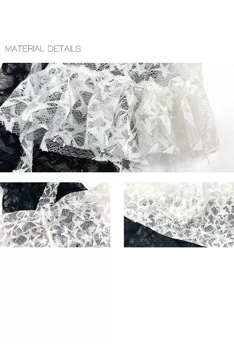 White Socks - Lace Flare - Flared lace socks with tie ribbons and bows