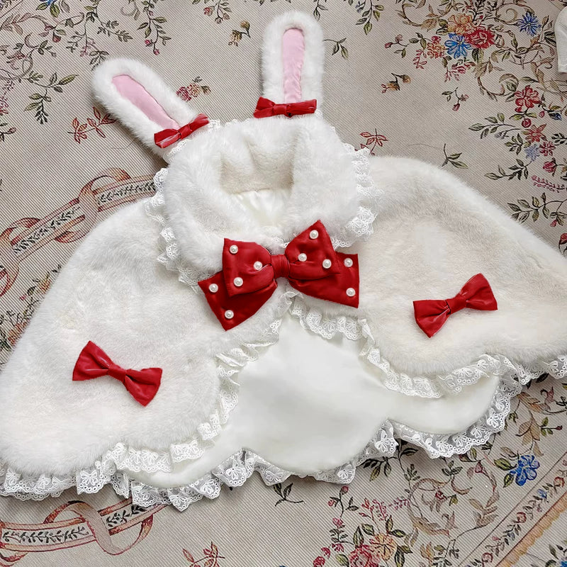 UNCHARTEDSTAR Princess Diary Lolita Cape — White Cape + Red Bow