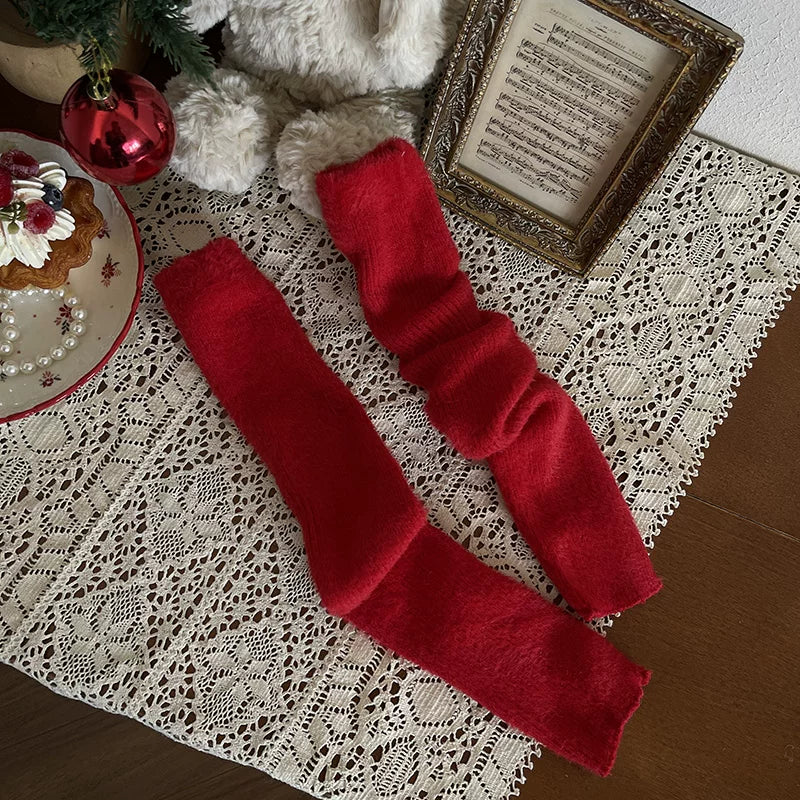 Sock Noble - Christmas Bichon - Hand-Crocheted Sock Covers with Red Bows