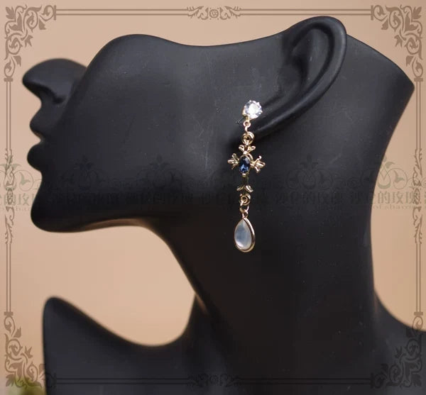 Rose of Sharon - Classic Lolita Necklace & Earrings - Artificial Pearl Rhinestone Earrings