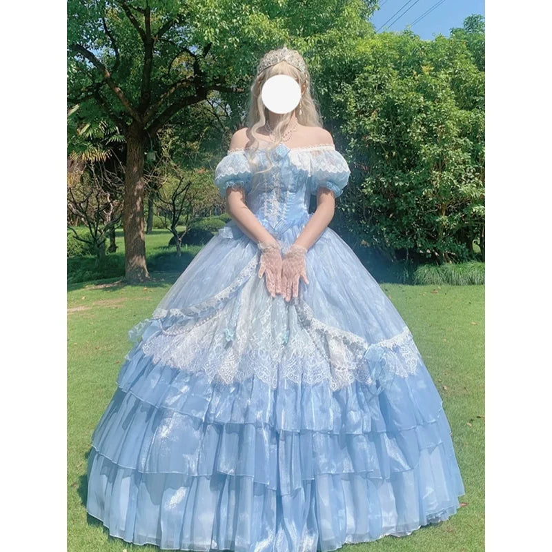 Flora Muse - Lolita Evening Gown - Blue off-the-shoulder ballgown