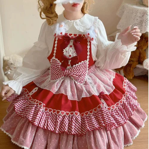 Lady Han sweet cute original design lolita dress with floral print and puffed sleeves, displayed on a mannequin.