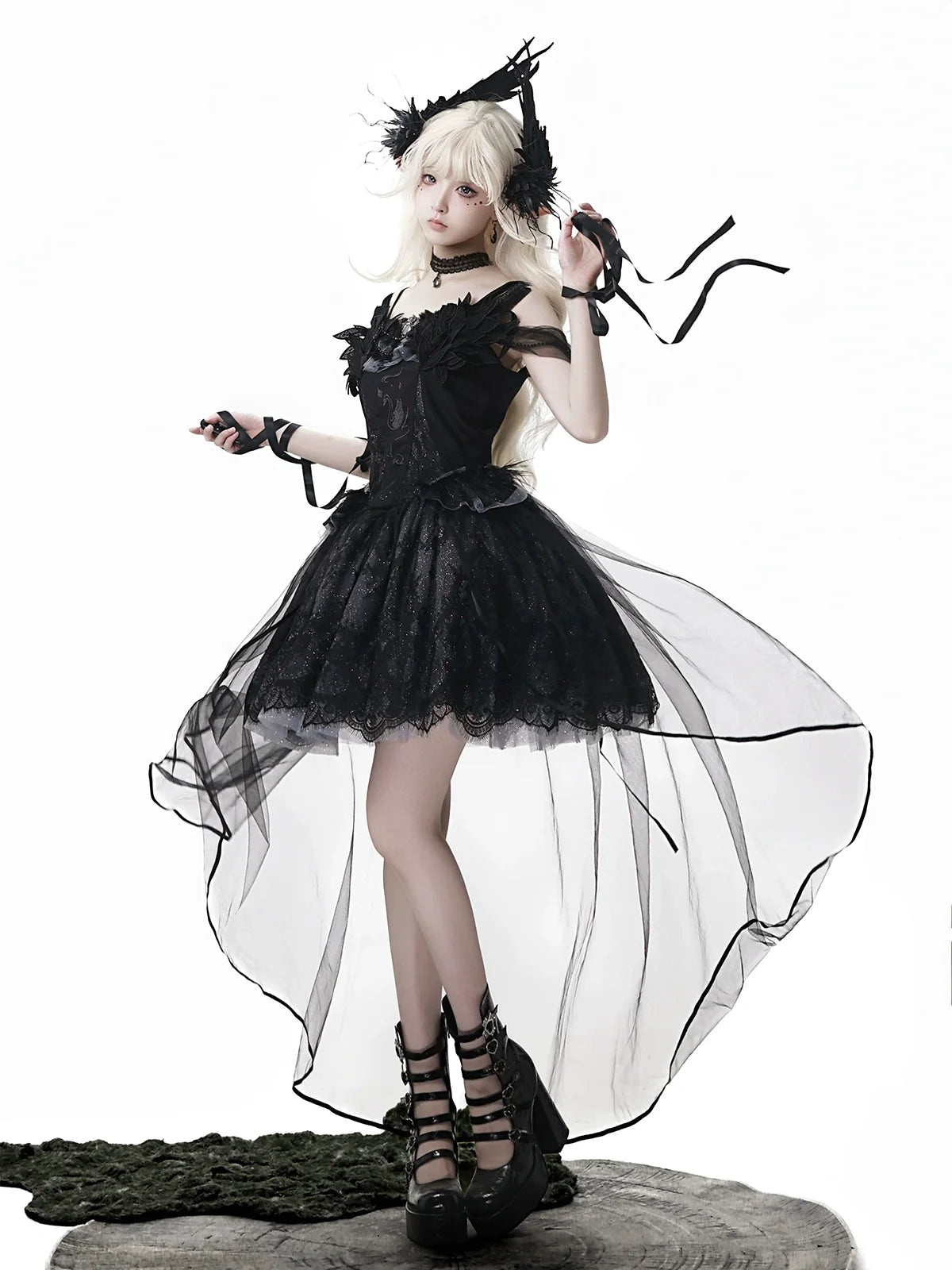 Your Princess - Star Swan Dream - Black Gothic Lolita JSK Dress, Swan Embroidery