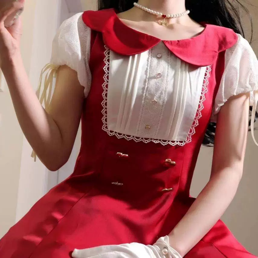 Sweetheart Dream Machine - Vintage Six-Panel - Solid-Color One-Piece Lolita Dress with Rounded Collar