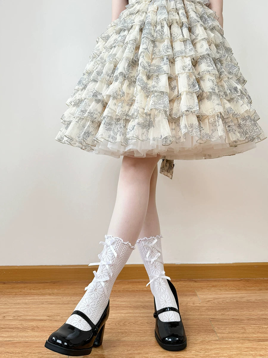 Chubby Bear Tales - Soft Ribbon Lace - Openwork Lace Socks with Ribbon Trim