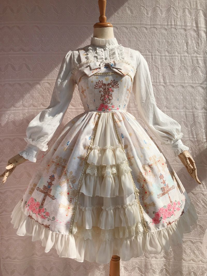 Yilia - Peacock Cross - Winter Classic Lolita Printed JSK with Front Opening