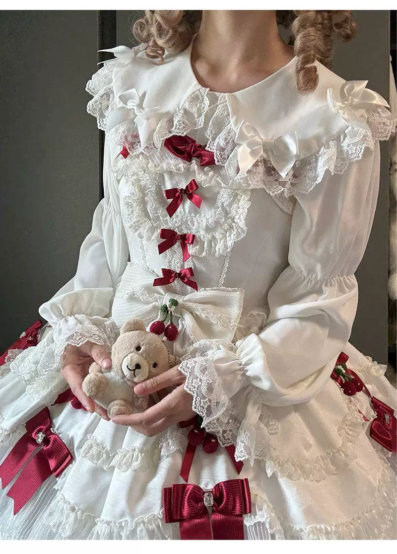 Sweetheart Dream Machine - Little Milk Candy - Milky white long-sleeve blouse with lace ties and bows