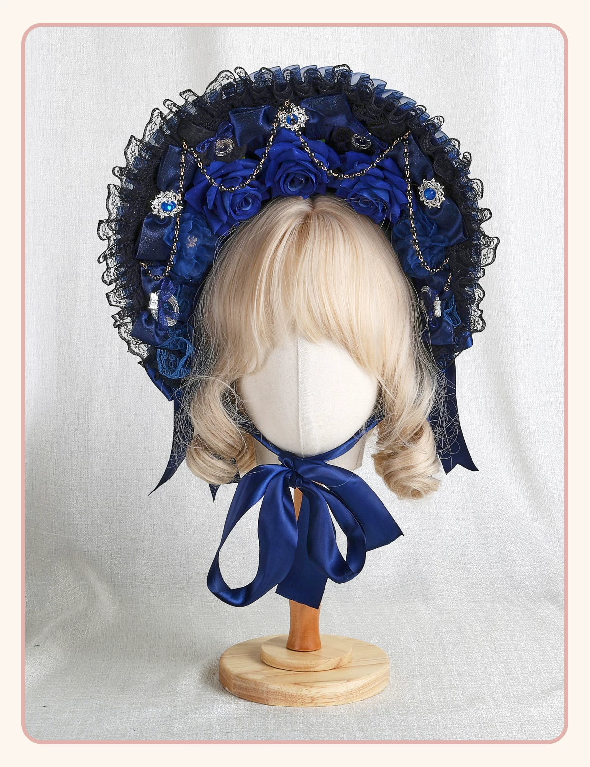 Stardust Rose - Autumn-Winter Dream - Lace-Trimmed Flat Hat with Ribbon Bows