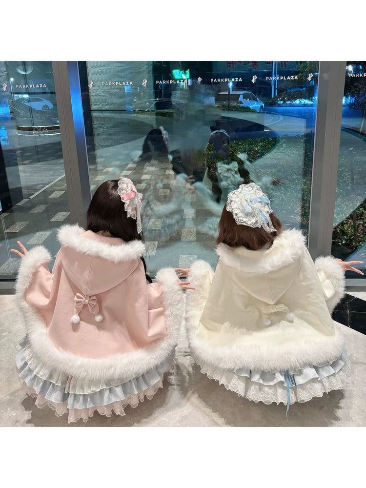 Marshmallow Two-Tone Bow Fleece-Lined Lolita Cape — additional product view