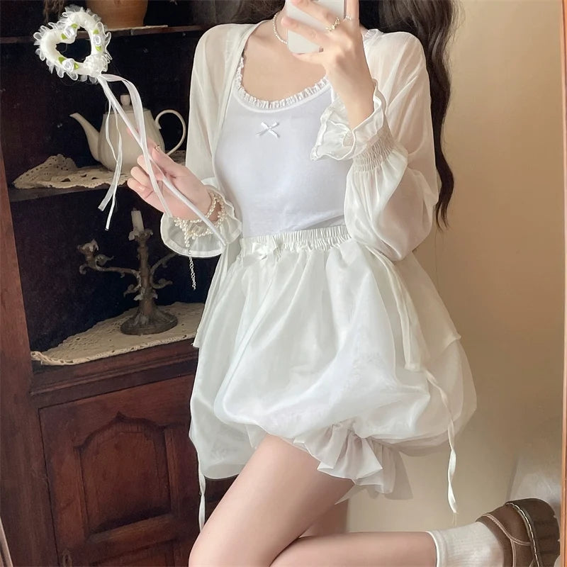 Sugar Girl - Casual Lolita Bloomers - Solid Color Organza Shorts Other Surprise