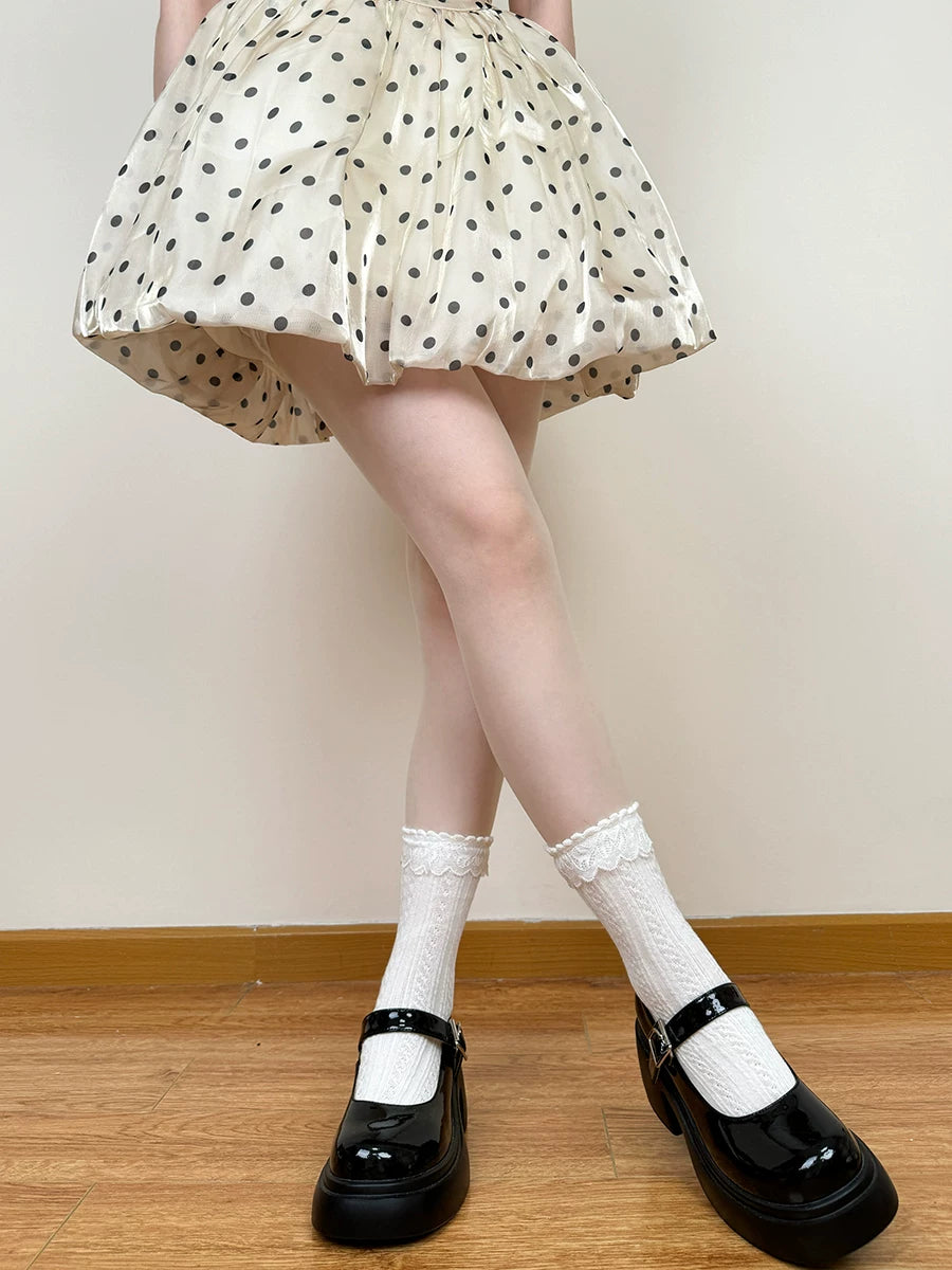 Chubby Bear Tales - JK Lace - Cable-Knit Mid-Calf Socks with Lace Trim