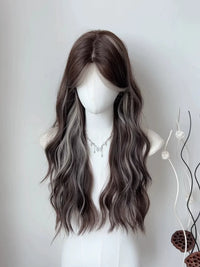 Kunkun Fish - American High ABC - grey-gold highlighted long curly wig - [Grey-Gold Highlights] + Wig Cap