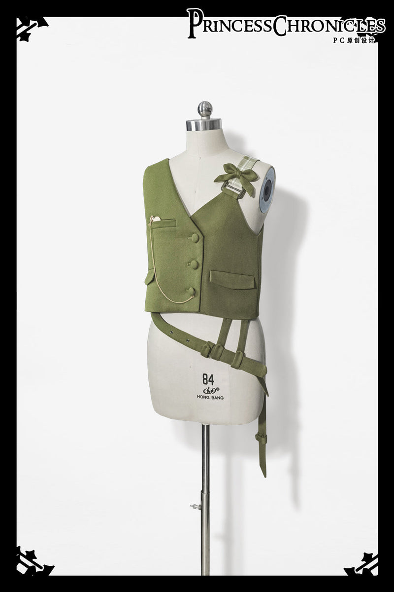 Secret Morning Paper - Ouji Lolita Shirt, Matcha Green Capri Pants S Vest