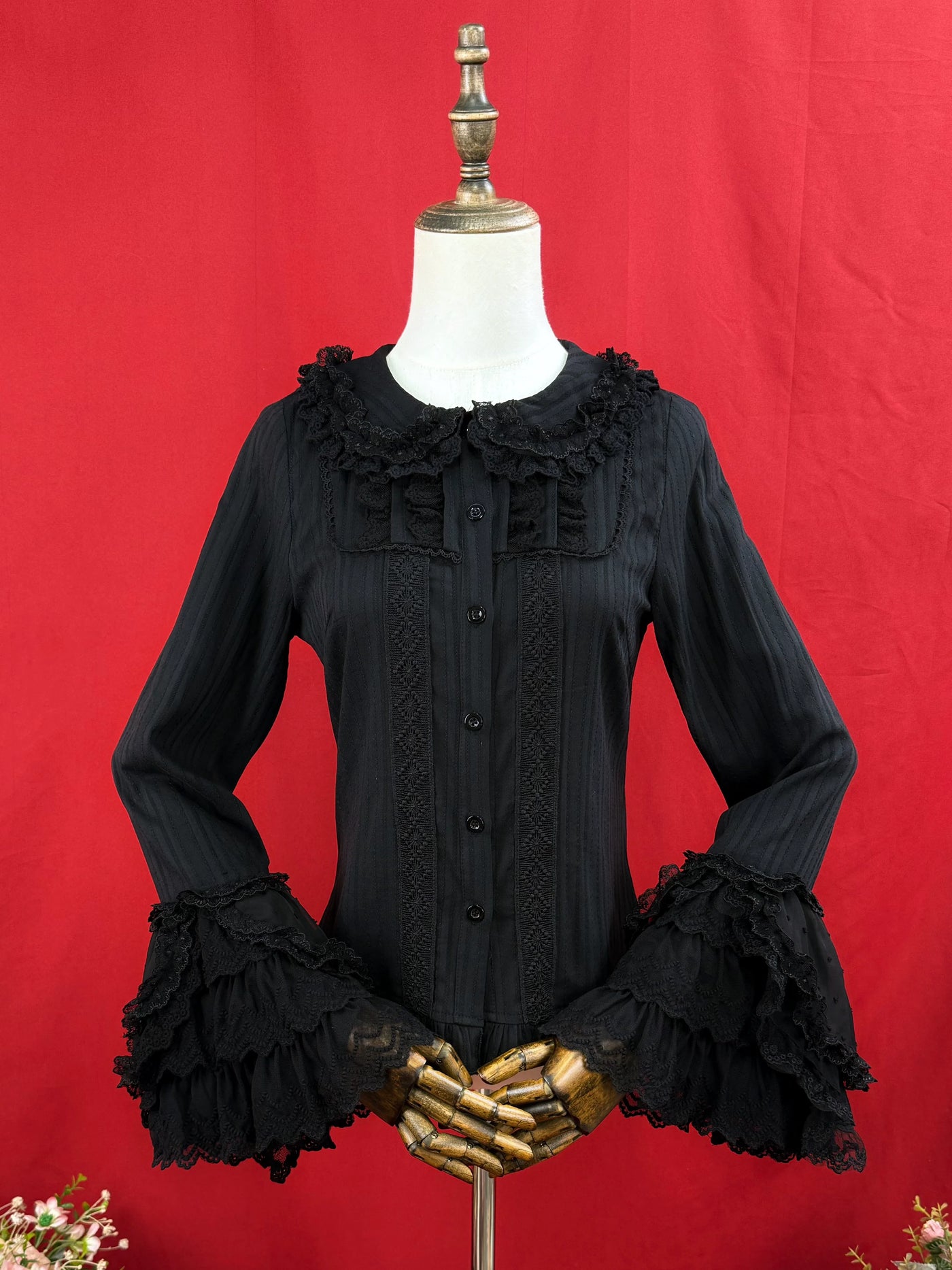 DMFS Lolita - Spiral Candy - Sweet Lolita Long Sleeve Cotton Shirt, Lace Accents