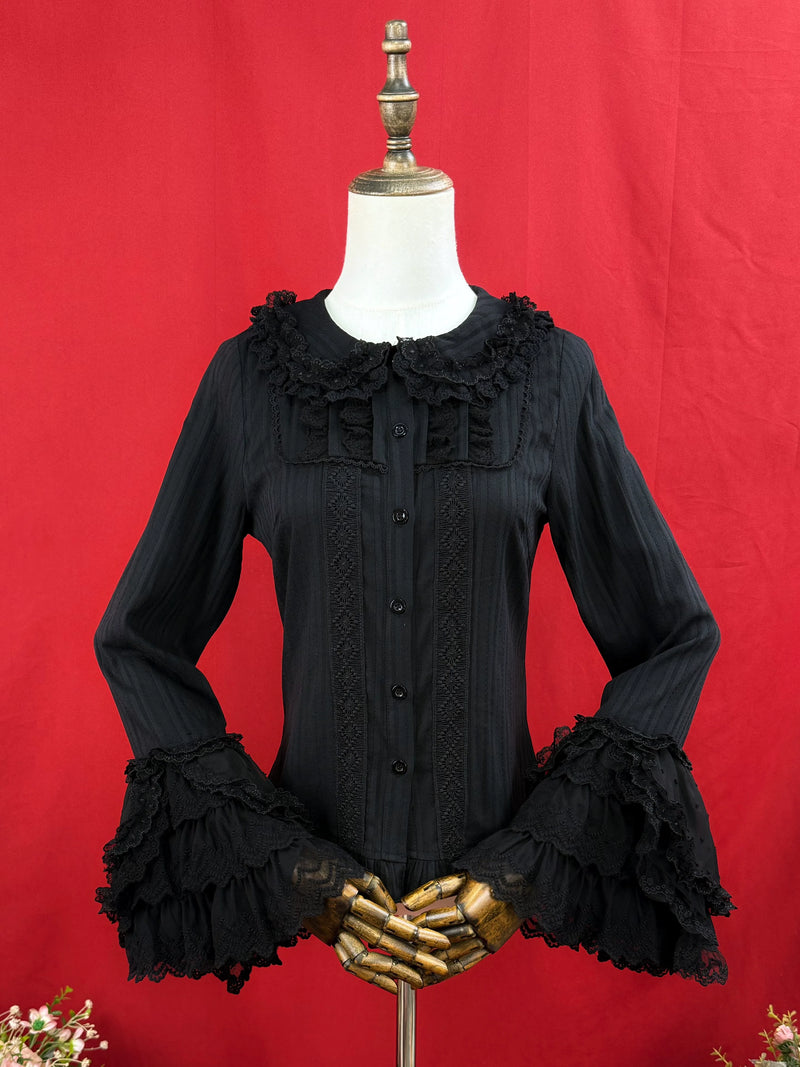 DMFS Lolita - Spiral Candy - Sweet Lolita Long Sleeve Cotton Shirt, Lace Accents