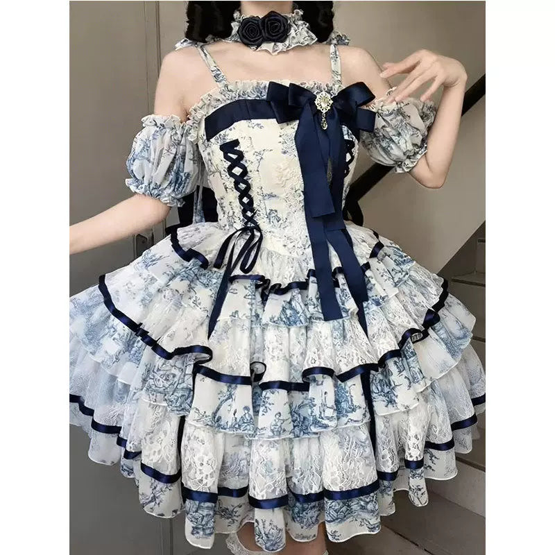 Creamy - Blue Rose Print - 90 cm Dress Set