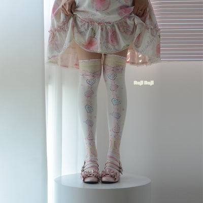 Roji Roji - Macaron Printed Lolita Knee - Stockings Socks