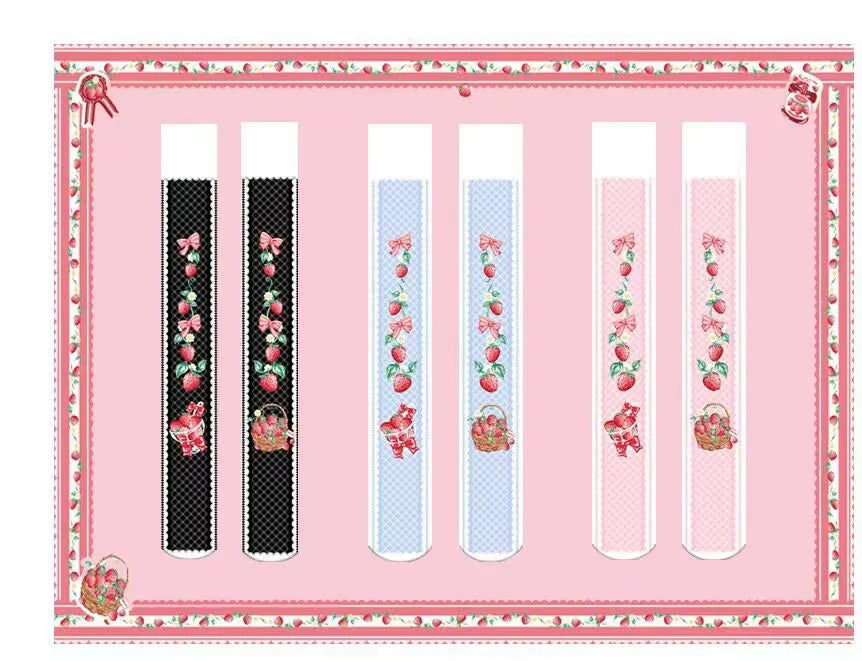 Strawberry Culinary Maiden - Sweet Lolita JSK Dress With Strawberry Floral Print Black Velvet Socks Only (55 cm / one size / choose M) S