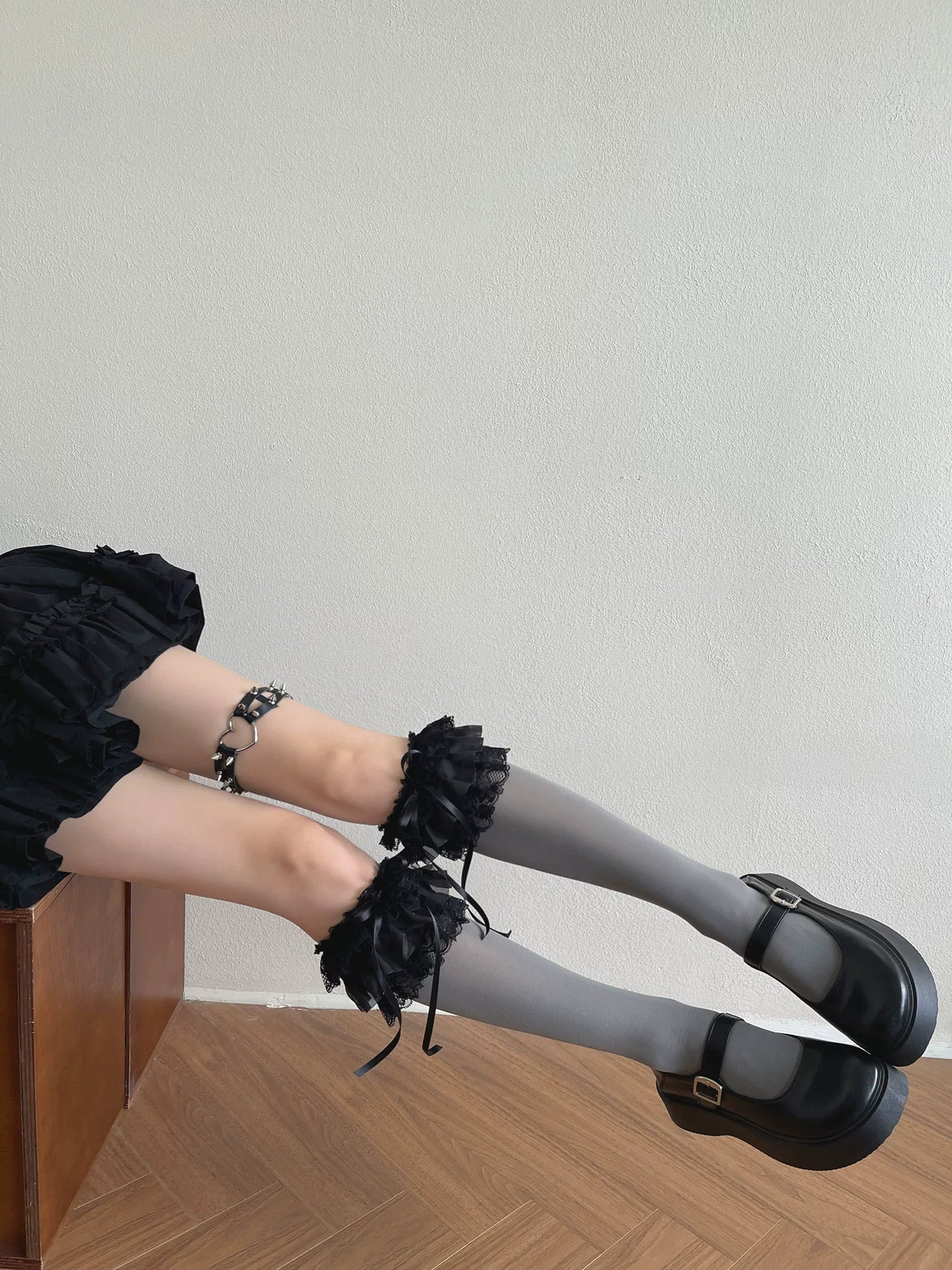 Sock Noble - Ruffle Lace Legwear - Velvet Socks with Layered Lace