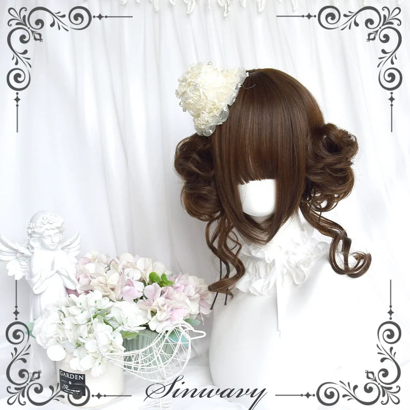 Sinwavy - Kawaii Lolita Brown Wig Cute Bun - Ponytail Doll-like Wig Wig