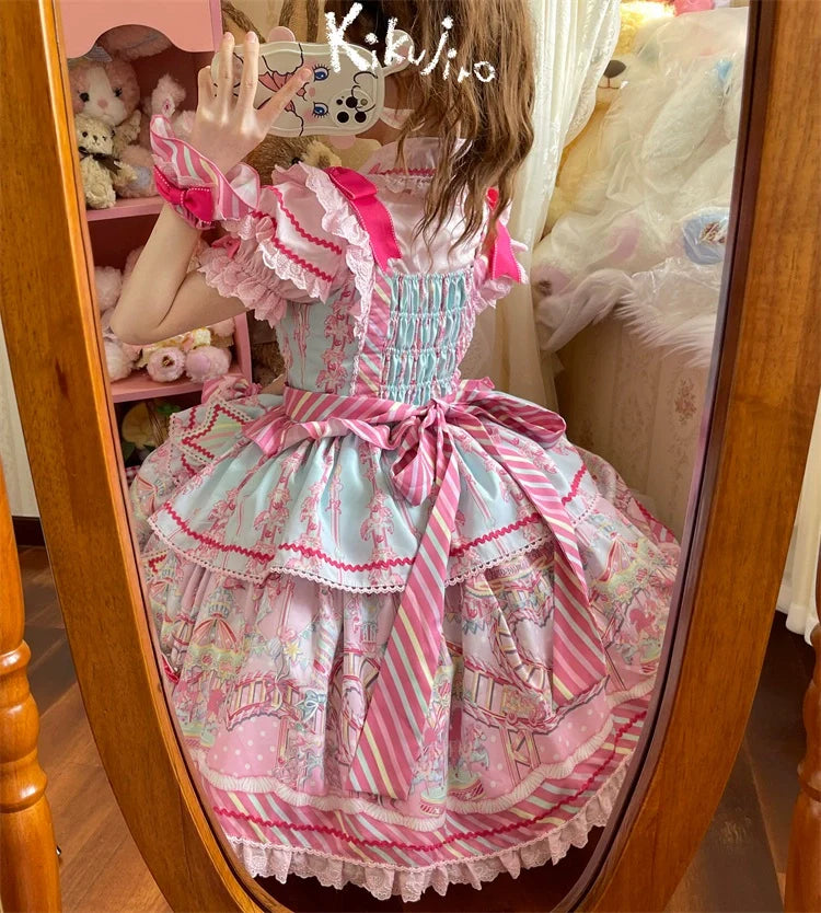 Letters from Unknown Star - Candy Park - Sweet Lolita Carnival Printed JSK & Salopette Dress