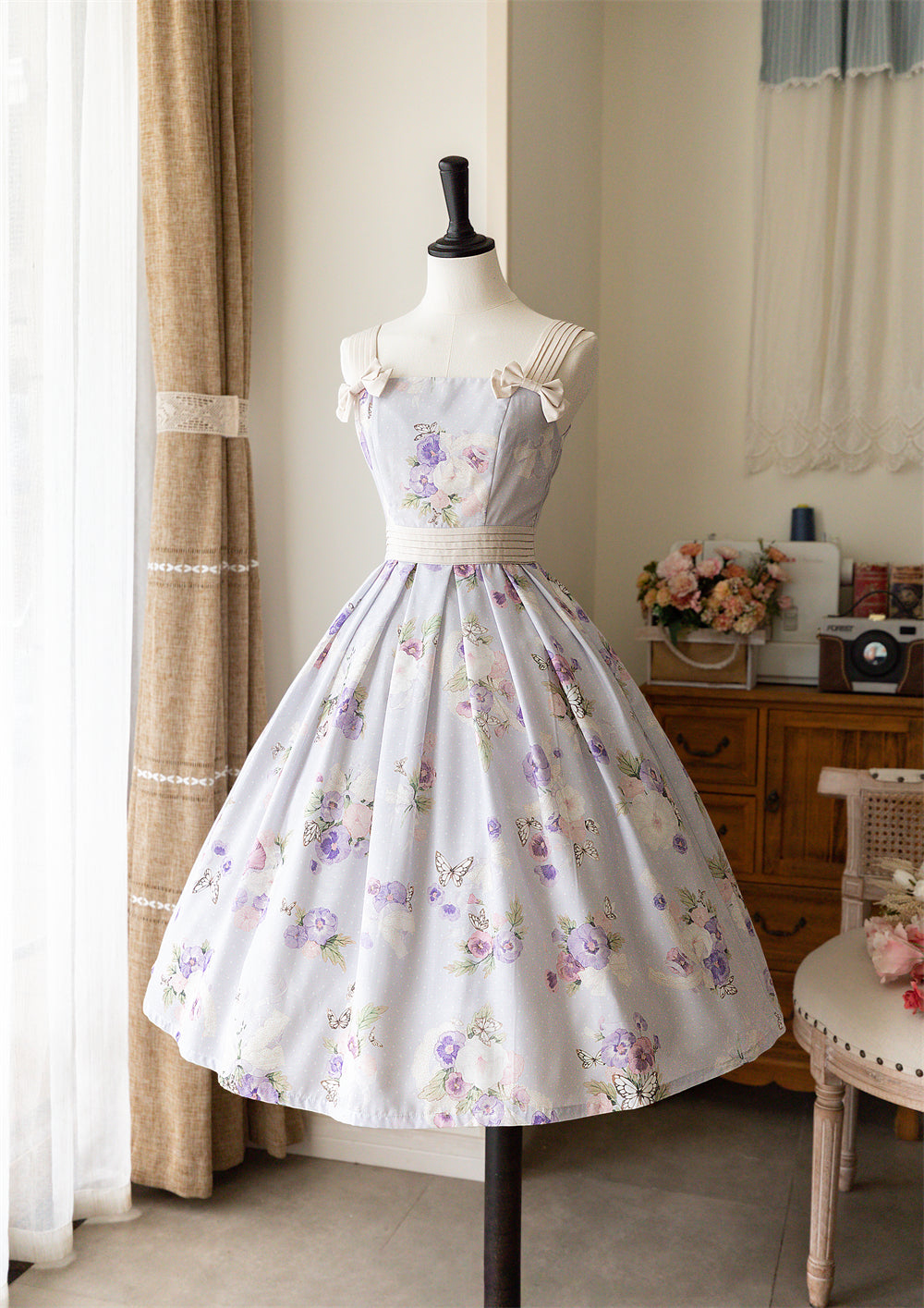 Forest Holiday - Elegant Lolita Foral Print JSK Dress Multicolors S violet tricolor print